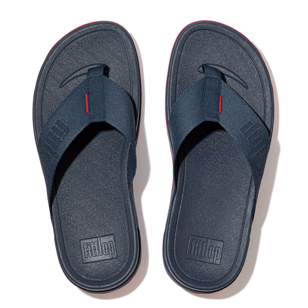 Fitflop Womens Sandals Navy - Surfa Woven Logo Toe-post - 65TNYVFIE